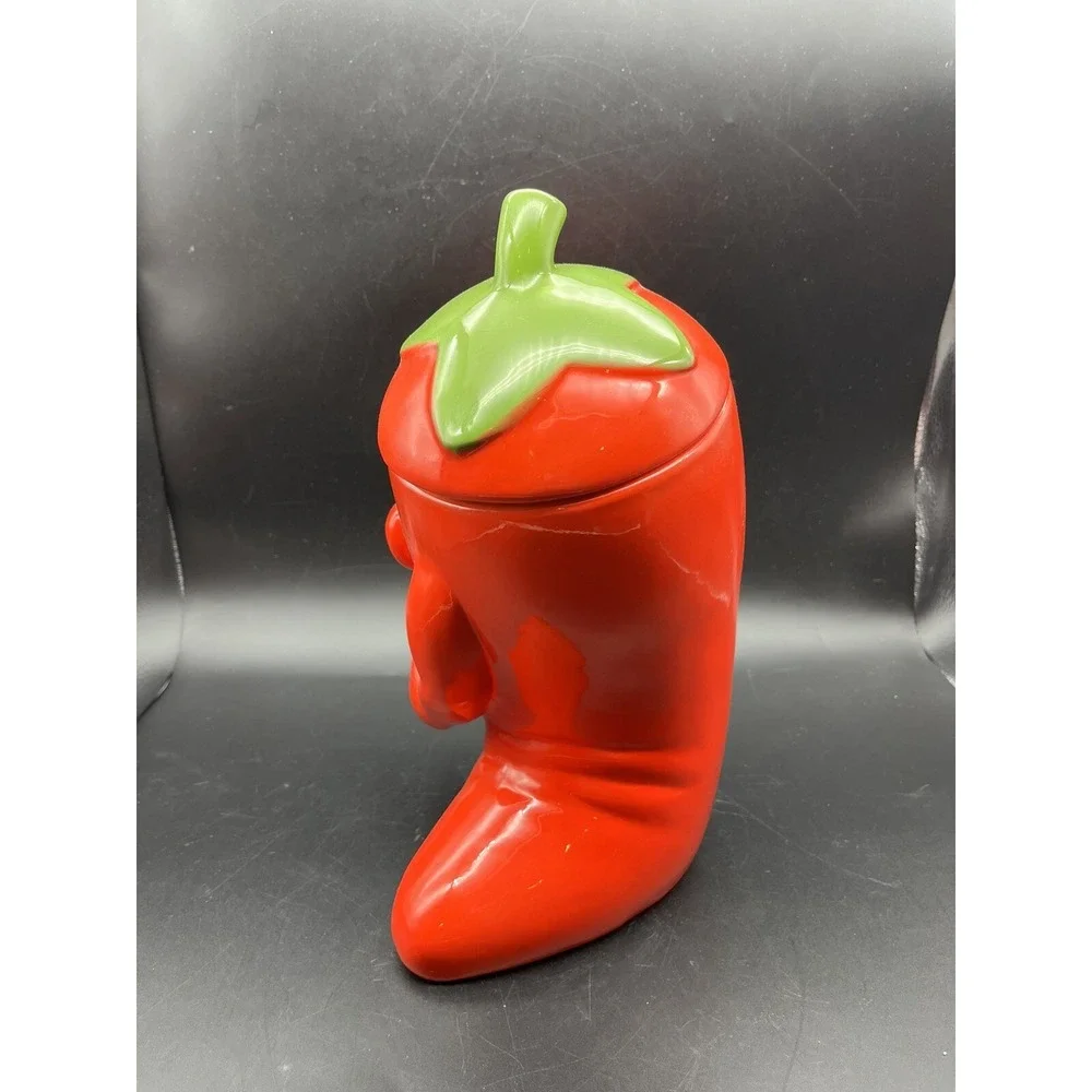 Red & Green Chili Pepper Cookie Jar/Canisters With Arms And Lid 10.75